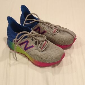 New Balance Kids' Gray Sneakers with Blue and Pink Highlights